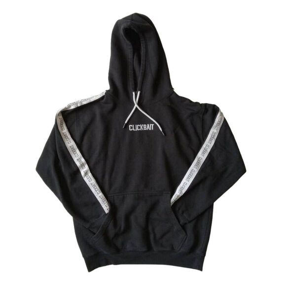 Clickbait Black Embroidered Drawstring Hooded Sweatshirt David Dobrik Size Large - Picture 1 of 12